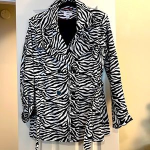 Black and white animal print trench coat